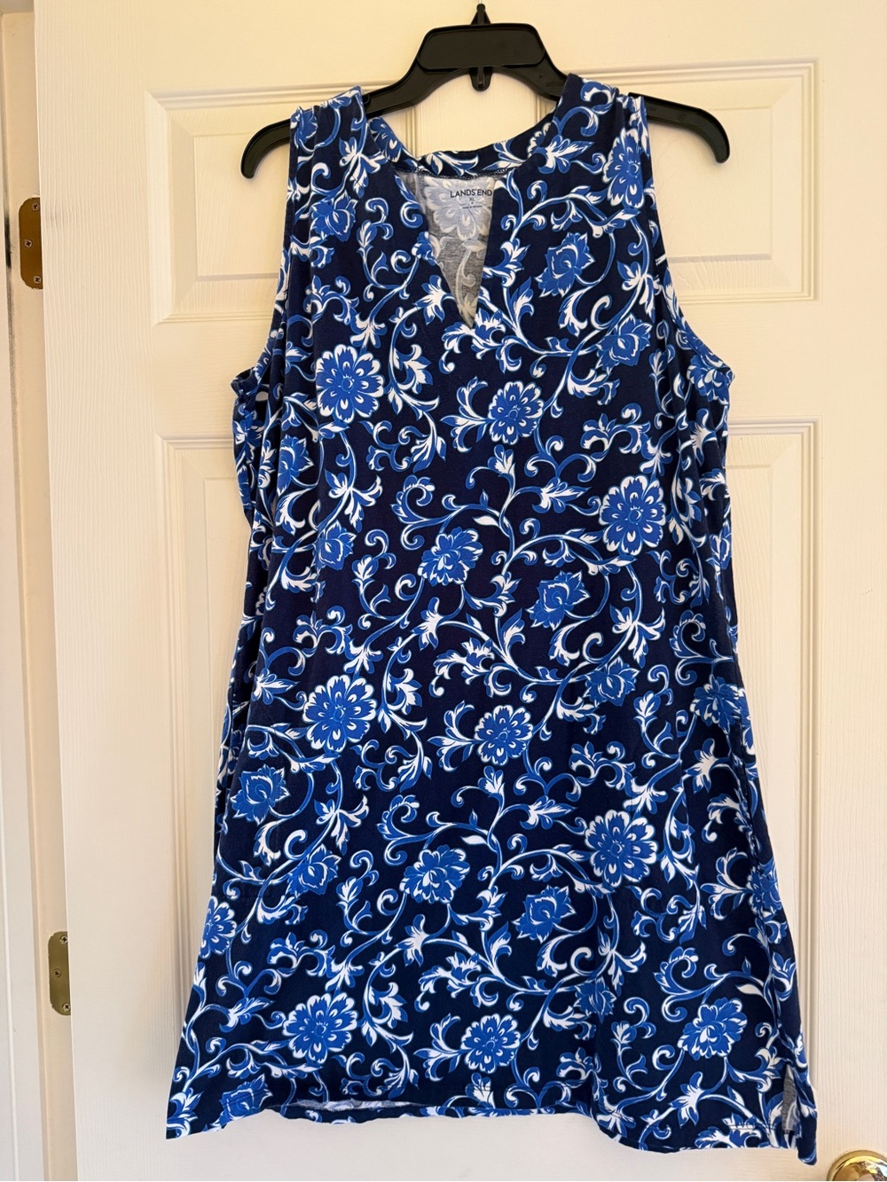 Lands' End Navy and Blue Floral V-Neck dress